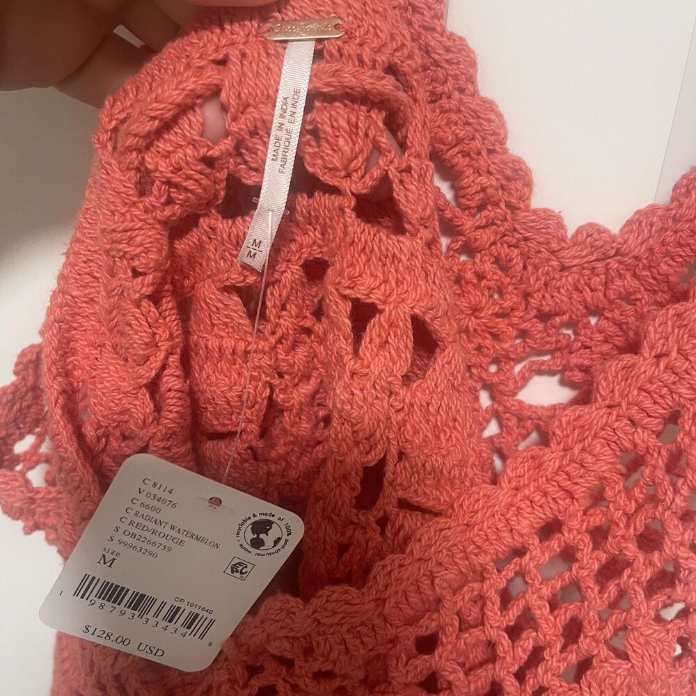 NWT  $128 Free People Bayside Crochet Radiant Watermelon Tunic Size M - Picture 4 of 5